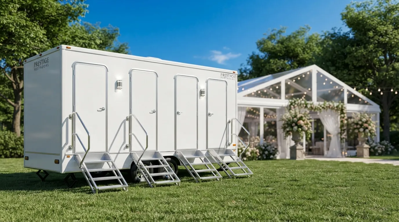 4 stall restroom trailer from our San Leandro fleet